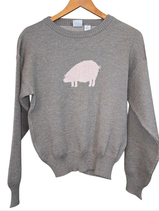 Jg Hook Sweaters - Vintage J.G. Hook 100% Wool Pig Sweater Intarsia Farmhouse Cottagecore Tan Pink